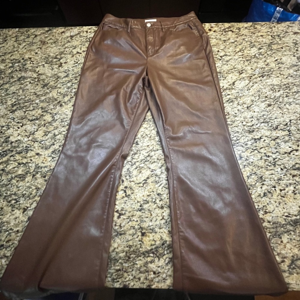Altar'd State Brown Vegan Faux Leather‎ Flare Pants High Rise Size 30